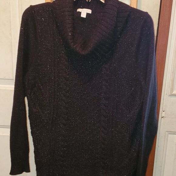 New York & Company Sweaters - New York and Company Sweater Women’s Large Black Shimmery Cable Knit Cowl Neck